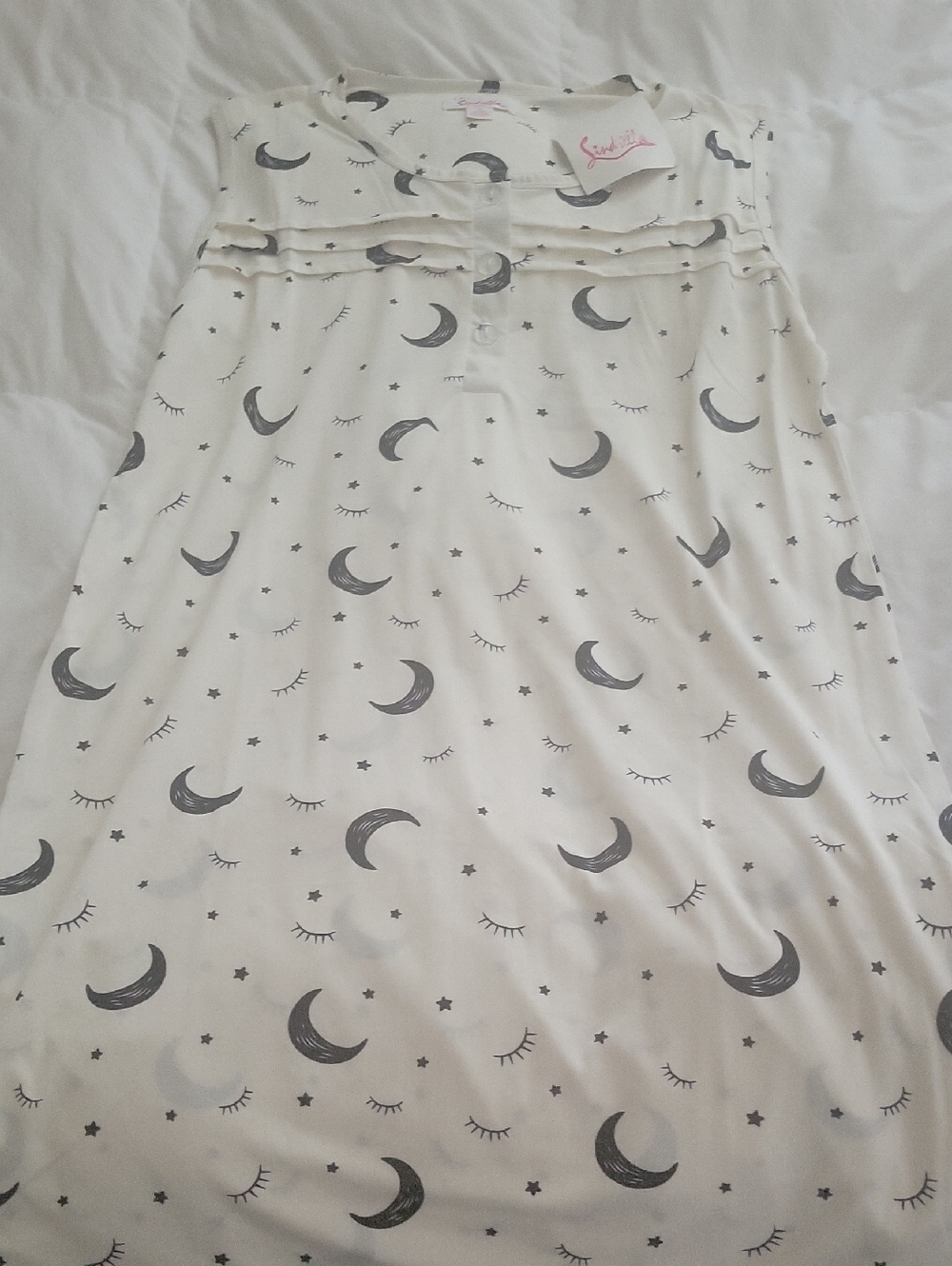 Moon Print Nightgown - Cream with Gray Moon Pattern